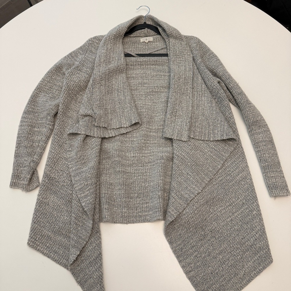 Lou & Grey Open Front Drape‎ Grey Wool Blend Knit Cardigan Sweater Womens Medium